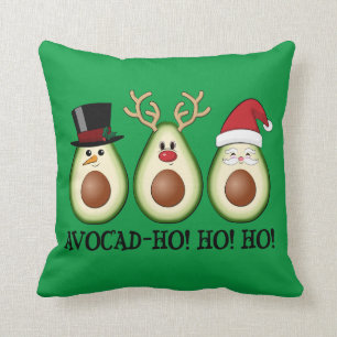 Christmas Avocado Frosty, Rudolph, and Santa Throw Pillow
