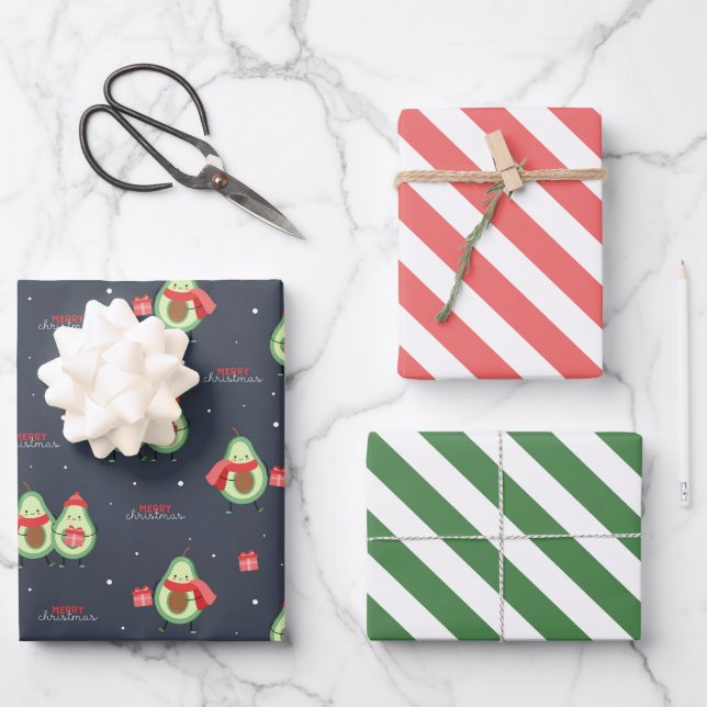 Christmas Avocados Wrapping Paper Set of 3 (Front)