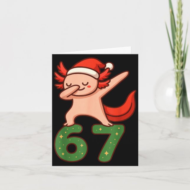Christmas Axolotl Dabbing 67 Meme Six Seven Funny  Card (Front)