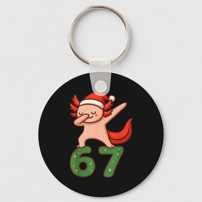 Christmas Axolotl Dabbing 67 Meme Six Seven Funny  Keychain (Front)