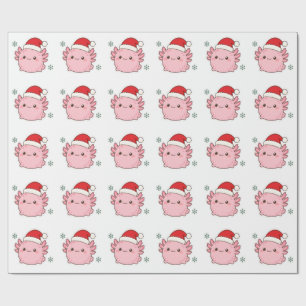 Christmas Axolotl in Santa Hat Cute Kawaii Wrapping Paper
