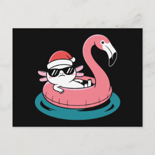 Christmas Axolotl Santa Hat Flamingo Pool Float Holiday Postcard