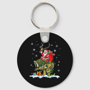Christmas B Fishing Funny Santa Riding Fish Fisher Keychain