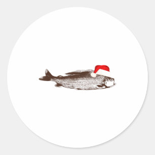 Christmas B Fishing Wearing Santa Hat  Classic Round Sticker