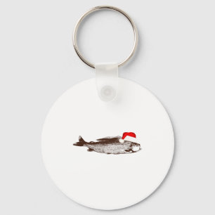 Christmas B Fishing Wearing Santa Hat Keychain