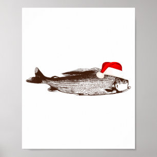 Christmas B Fishing Wearing Santa Hat Poster