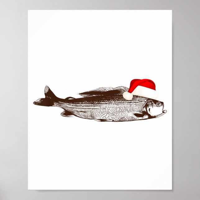 Christmas B Fishing Wearing Santa Hat  Poster (Front)