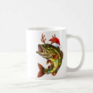 Christmas B Santa Hat With Lights Funny Fishing Xm Coffee Mug