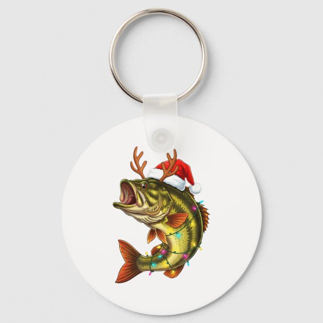 Christmas B Santa Hat With Lights Funny Fishing Xm Keychain (Front)