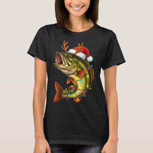 Christmas B Santa Hat With Lights Funny Fishing Xm T-Shirt