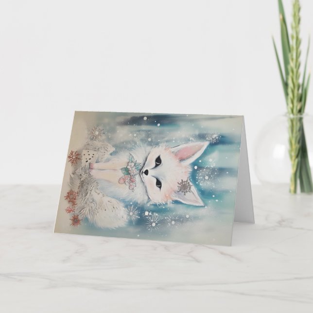Christmas Baby Animals Fox Holiday Greeting Card (Front)