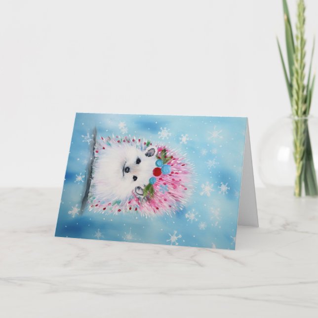 Christmas Baby Animals Hedgehog Holiday  Card (Front)
