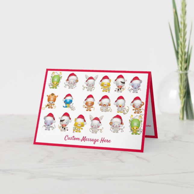 Christmas Baby Animals Santa Hat Holiday Greeting Card (Front)