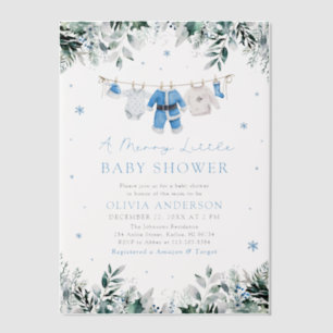 Christmas Baby Boy Blue A Merry Little Baby Shower Vellum Invitations