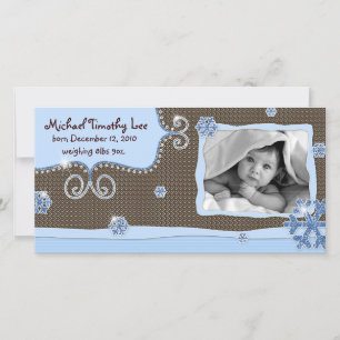 Christmas Baby Boy Photo Card Pink Sparkle Snow