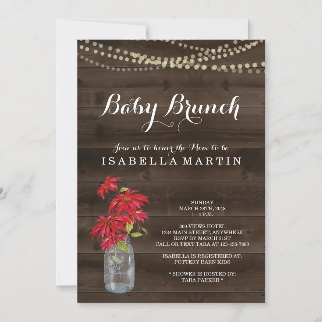 Christmas Baby Brunch Invitation - Poinsettia (Front)