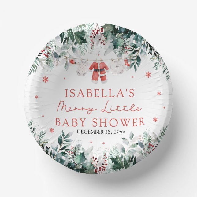 Christmas Baby Clothes Merry Little Baby Shower Paper Plate (Front)