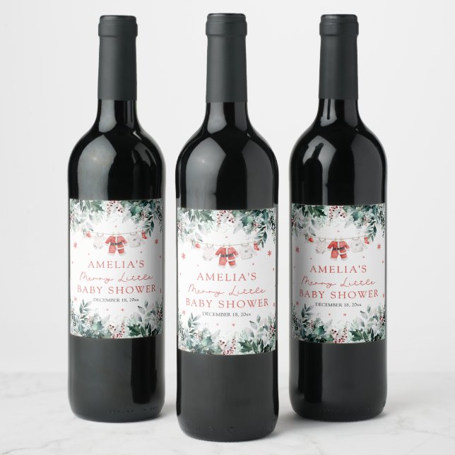 Christmas Baby Clothes Merry Little Baby Shower Wine Label (Bottles)