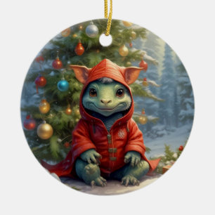 Christmas Baby Dragon Ceramic Ornament