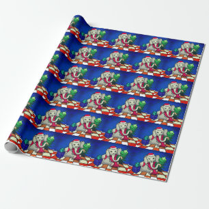 Christmas Baby Elephant With Hat, Scarf and Bell Wrapping Paper