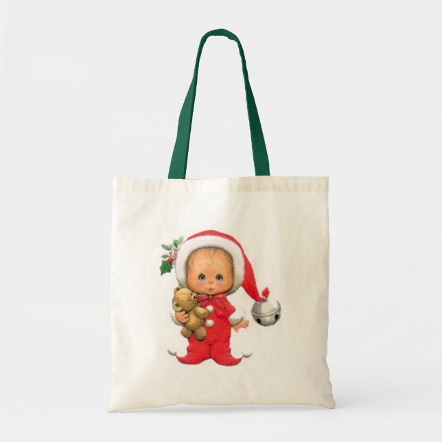 Christmas Baby Elf And Teddy Tote Bag (Front)