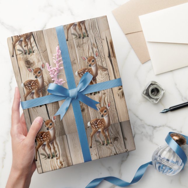 Christmas Baby Fawn Rustic Wood Wrapping Paper (Gifting)