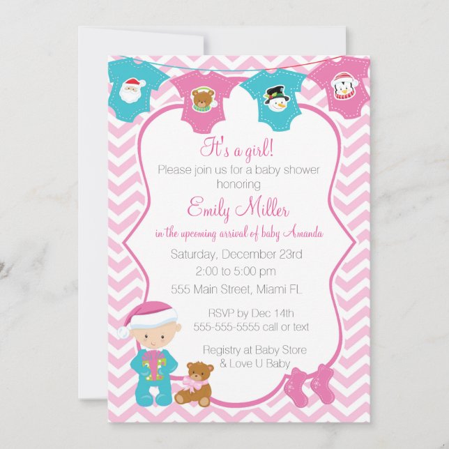 Christmas Baby Girl Shower Invitation (Front)