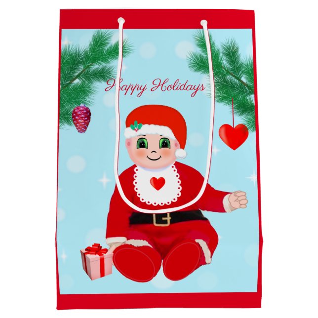 Christmas baby, hearts and pine medium gift bag (Back)