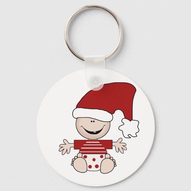 Christmas Baby in Stocking Cap Tshirts and Gifts Keychain (Front)