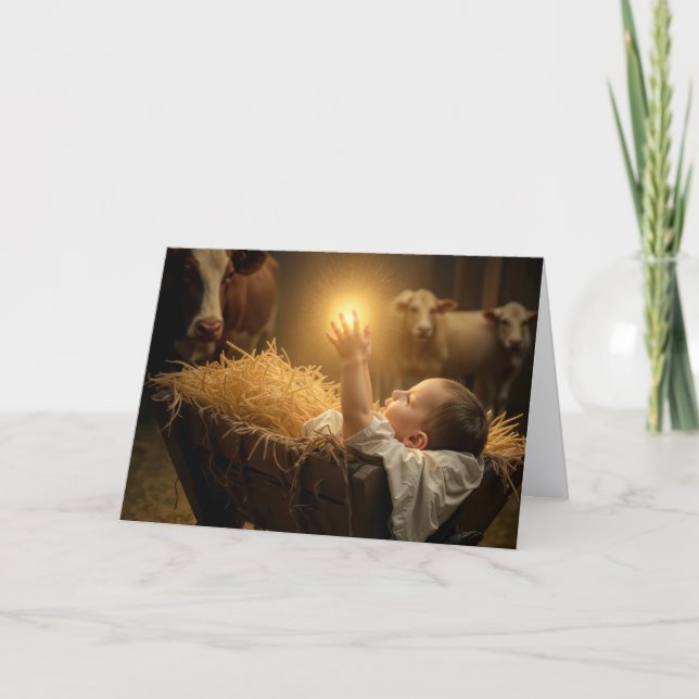 Christmas Baby Jesus In a Manger Card (Front)