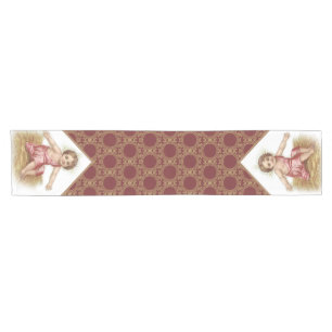Christmas Baby Jesus in Manger Gold Maroon Short Table Runner