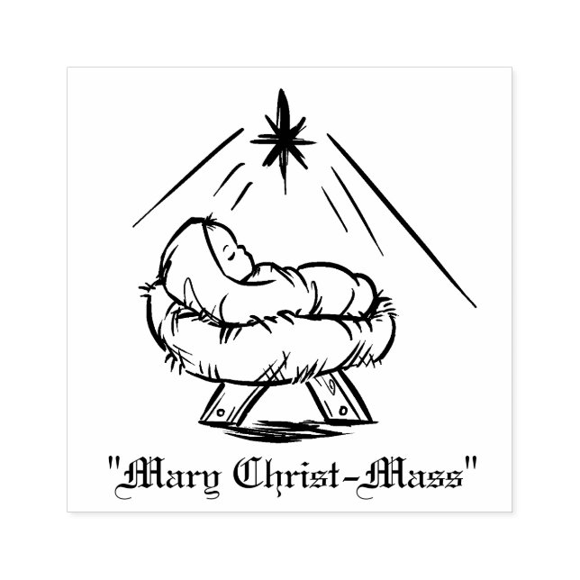 Christmas Baby Jesus in Manger "Mary Christ-Mass" Rubber Stamp (Imprint)