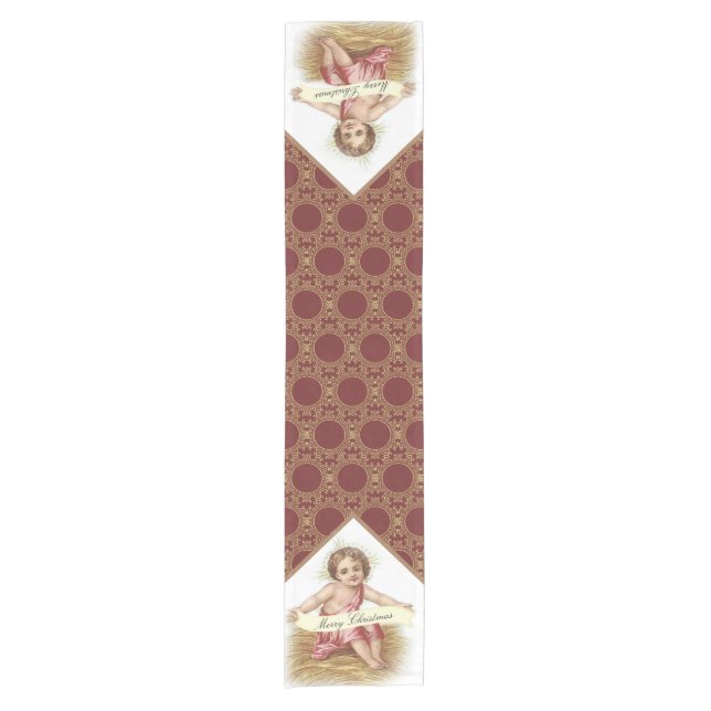 Christmas Baby Jesus in Manger Merry Christmas Short Table Runner (Front)