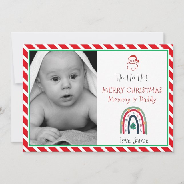 Christmas Baby Photo For Mom Dad  Holiday Card (Front)
