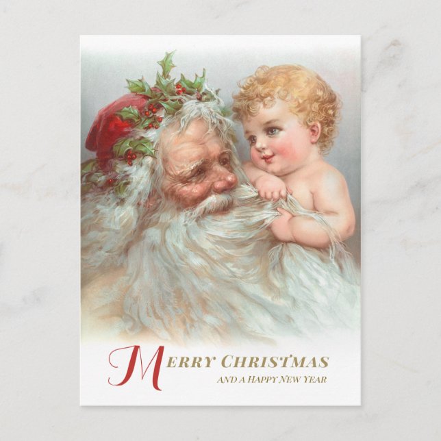 Christmas Baby playing with Santa's beard CC1180 Postcard (Front)
