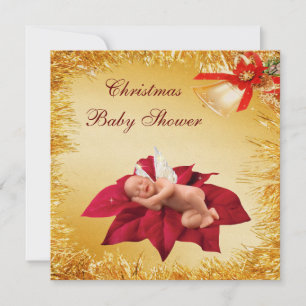 Christmas Baby, Poinsettia & Tinsel Baby Shower Invitation