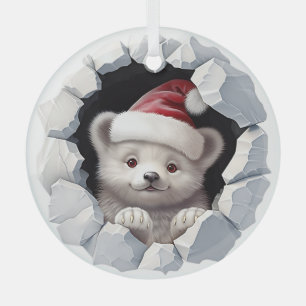 Christmas Baby Polar Bear Glass Ornament