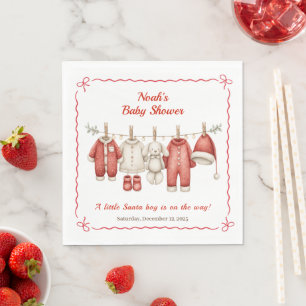 Christmas Baby Shower Boy Santa Baby Red & White Napkin