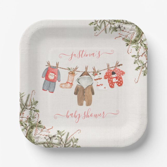 Christmas Baby Shower Clothesline Paper Plate (Front)