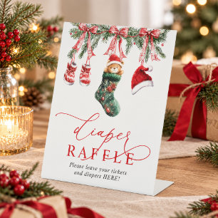 Christmas Baby Shower Diaper Raffle Sign