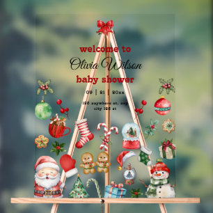 Christmas Baby Shower Invite,  Festive Baby Shower Acrylic Sign