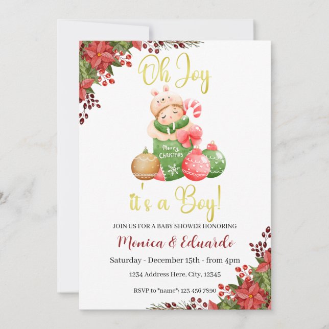 Christmas Baby Shower It's a Boy Invitation (Front)