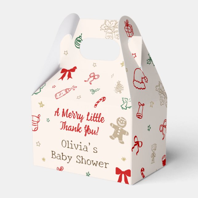 Christmas Baby Shower Merry Little Thank You Favor Box (Front Side)