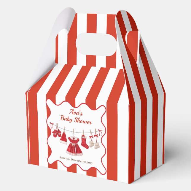 Christmas Baby Shower | Santa Clothes Red & White Favor Box (Front)