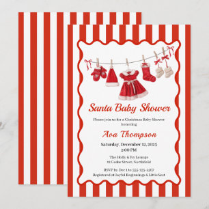Christmas Baby Shower   Santa Clothes Red & White Invitation