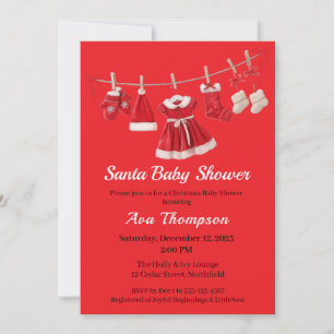 Christmas Baby Shower   Santa Clothes Red & White Invitation