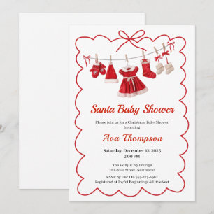 Christmas Baby Shower   Santa Clothes Red & White Invitation
