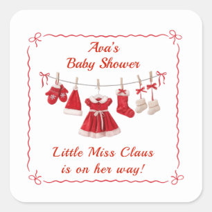 Christmas Baby Shower   Santa Clothes Red & White Square Sticker