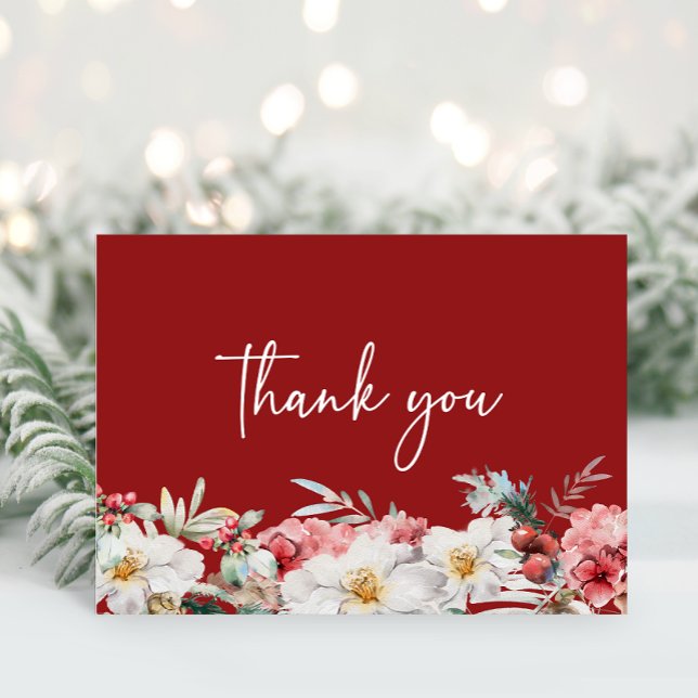 Christmas Baby Shower Thank You Card (Elegant Christmas Watercolor Botanicals Baby Shower Thank You Card by Painted Paperie)