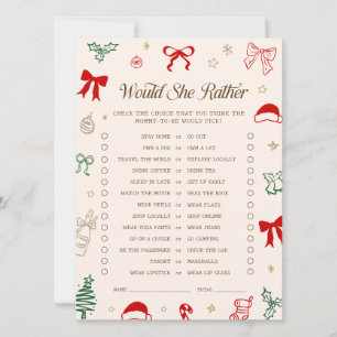 Christmas Baby Shower Would She Rather Game Card